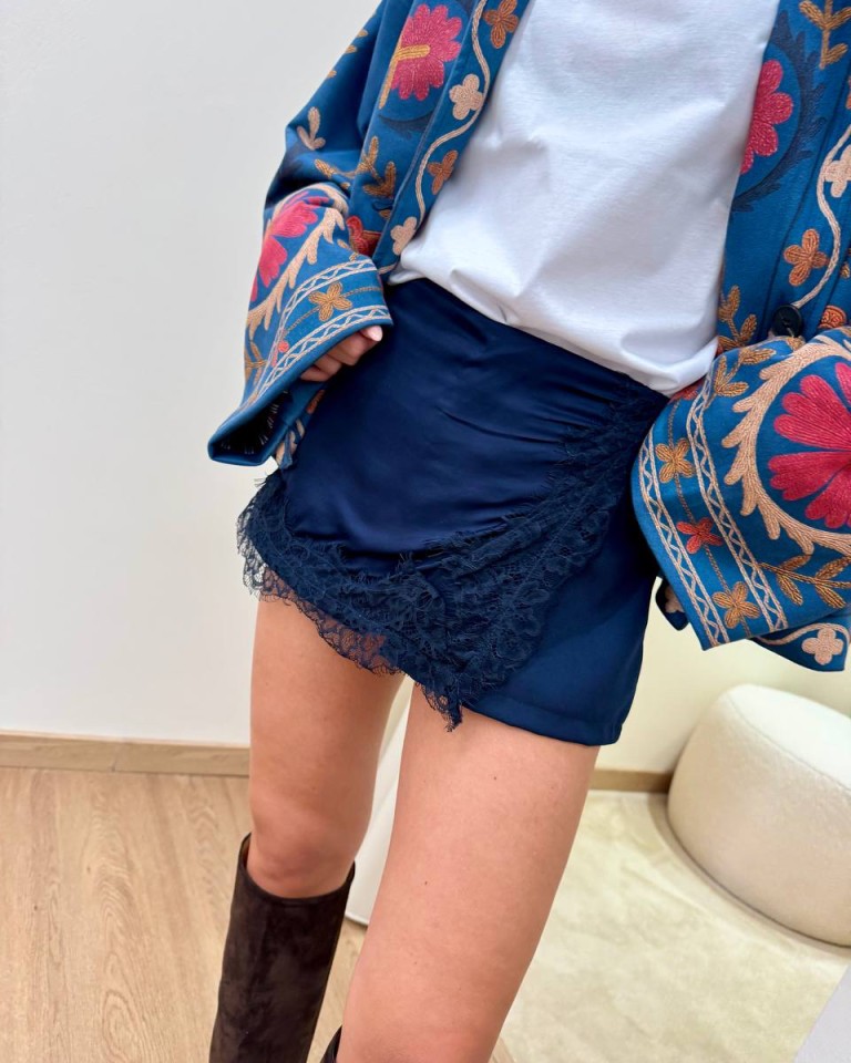 Shorts inserto pizzo asimmetrico blu HaveOne Shop Online Shorts inserto pizzo asimmetrico blu HaveOne