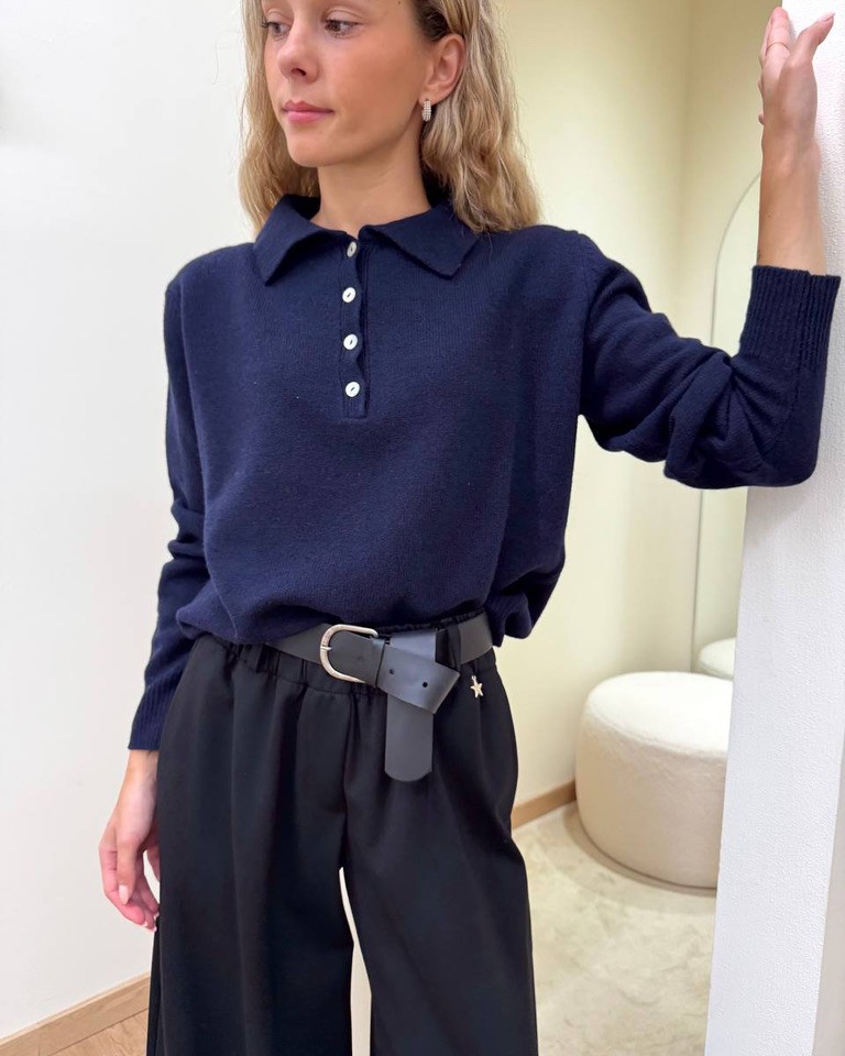 Maglione polo 100% lana blu navy Kontatto Shop Online Maglione polo 100% lana blu navy Kontatto