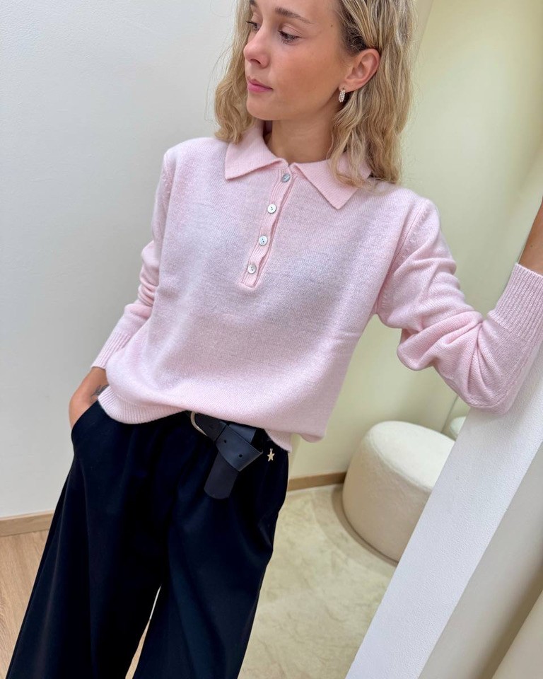 Maglione polo 100% lana rosa confetto Kontatto Shop Online Maglione polo 100% lana rosa confetto Kontatto