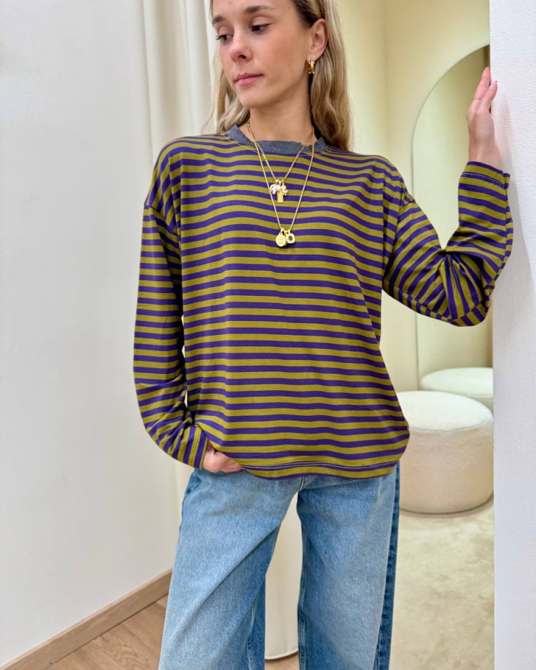 Maglia scatoletta righe viola e olio HaveOne Shop Online Maglia scatoletta righe viola e olio HaveOne