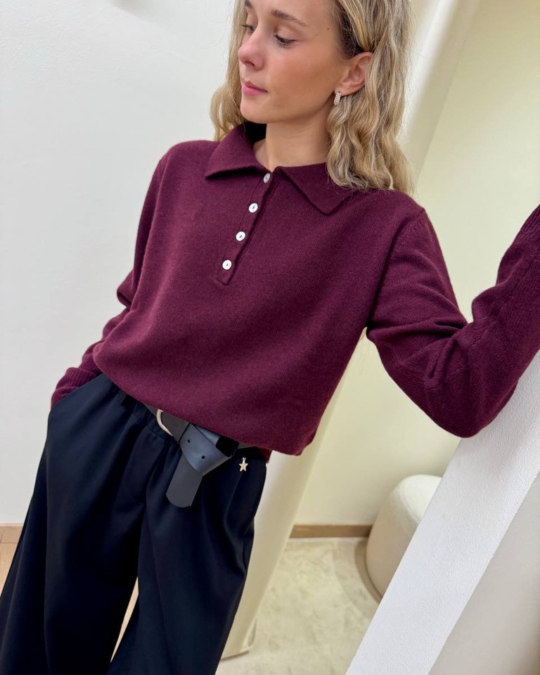 Maglione polo 100% lana marsala Kontatto Shop Online Maglione polo 100% lana marsala Kontatto