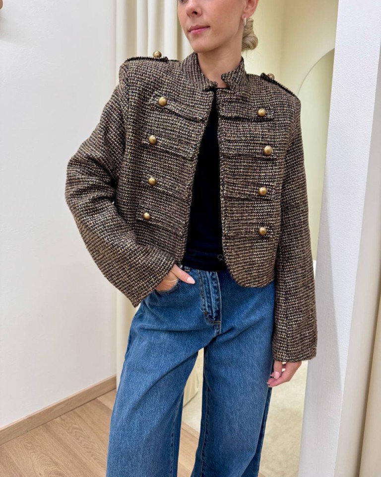 Giacca Napoleon in tweed moro Kontatto Shop Online Giacca Napoleon in tweed moro Kontatto