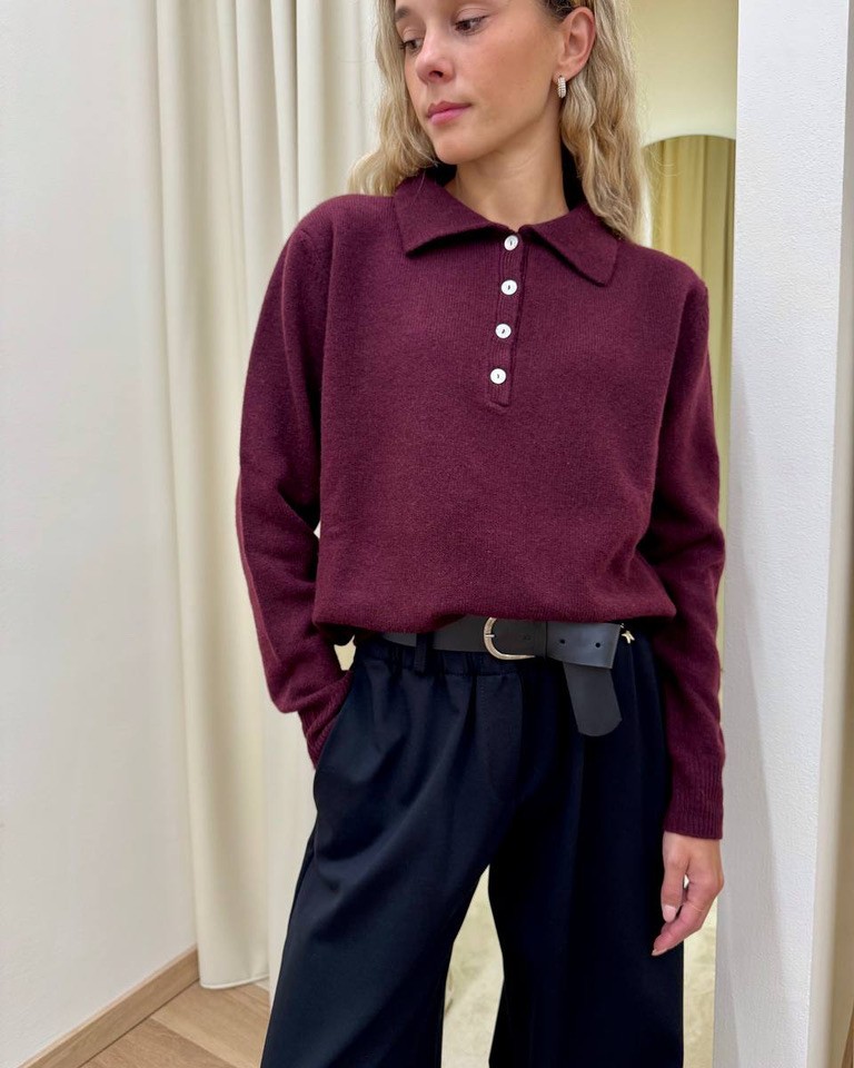 Maglione polo 100% lana marsala Kontatto Shop Online Maglione polo 100% lana marsala Kontatto