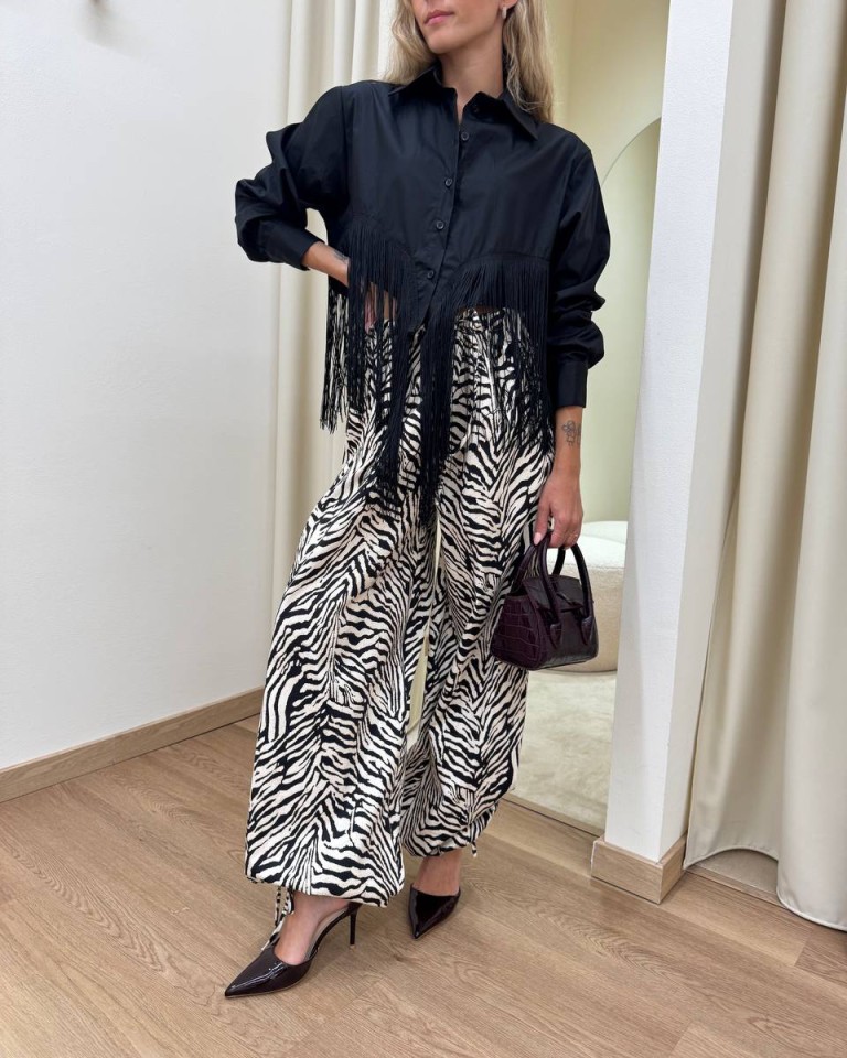 Camicia crop con frange nera HaveOne Shop Online Camicia crop con frange nera HaveOne