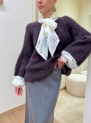 Shop Online Maglione melanzana inserti pizzo panna Souvenir