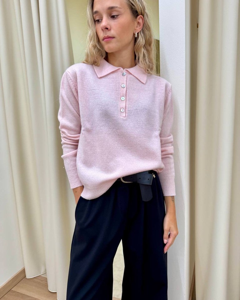 Maglione polo 100% lana rosa confetto Kontatto Shop Online Maglione polo 100% lana rosa confetto Kontatto