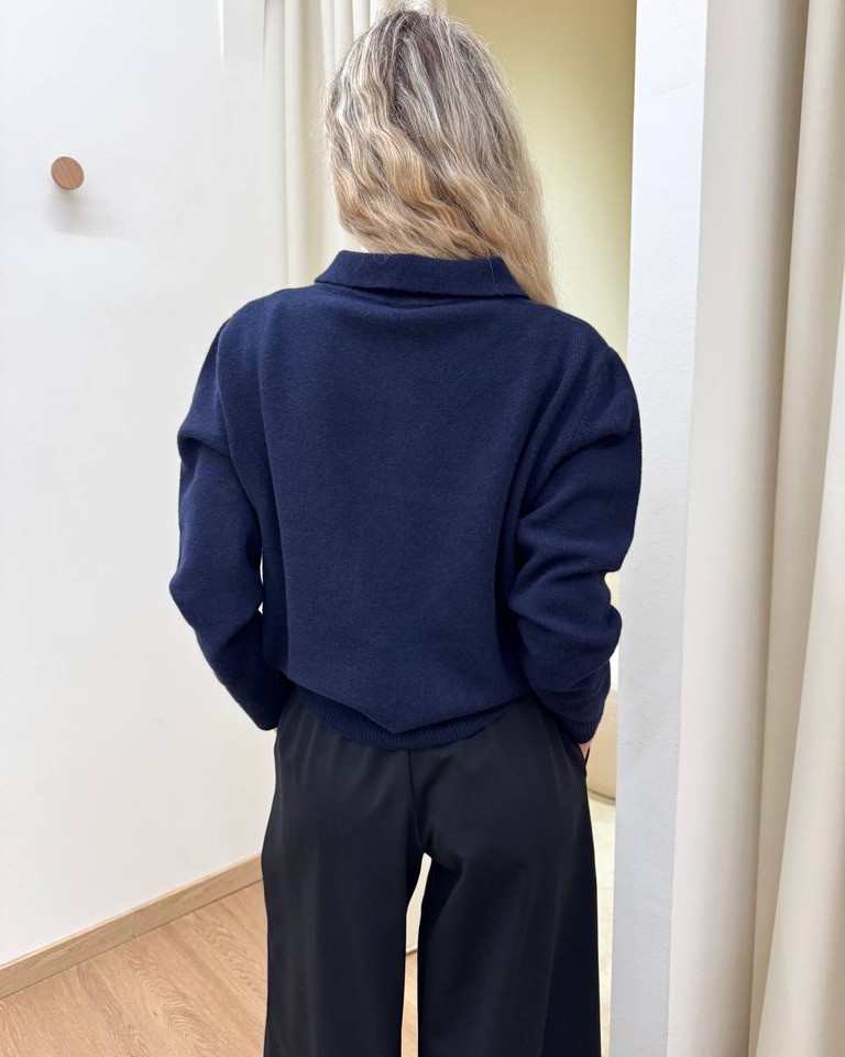 Maglione polo 100% lana blu navy Kontatto Shop Online Maglione polo 100% lana blu navy Kontatto