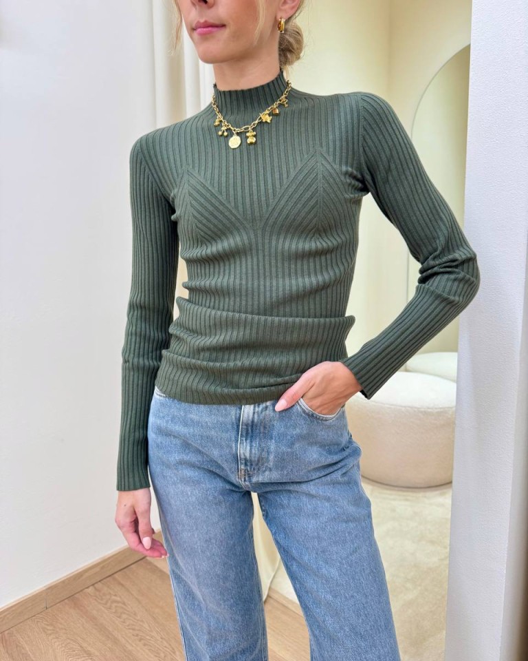 Lupetto a coste dettaglio petto khaki Kontatto Shop Online Lupetto a coste dettaglio petto khaki Kontatto