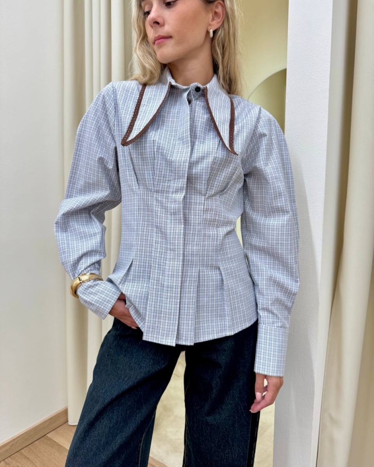Camicia colletto a punta quadretti celeste e moro HaveOne Shop Online Camicia colletto a punta quadretti celeste e moro HaveOne