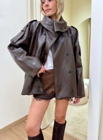 Shop Online Bomber over maxi collo ecopelle moro HaveOne