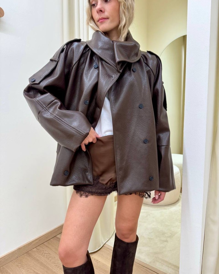 Bomber over maxi collo ecopelle moro HaveOne Shop Online Bomber over maxi collo ecopelle moro HaveOne