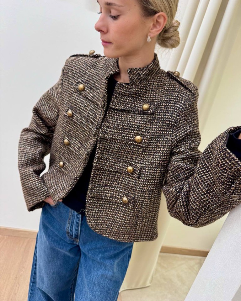 Giacca Napoleon in tweed moro Kontatto Shop Online Giacca Napoleon in tweed moro Kontatto