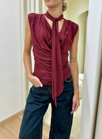 Shop Online Top arricciato scollo a gronda con foulard marsala Kontatto