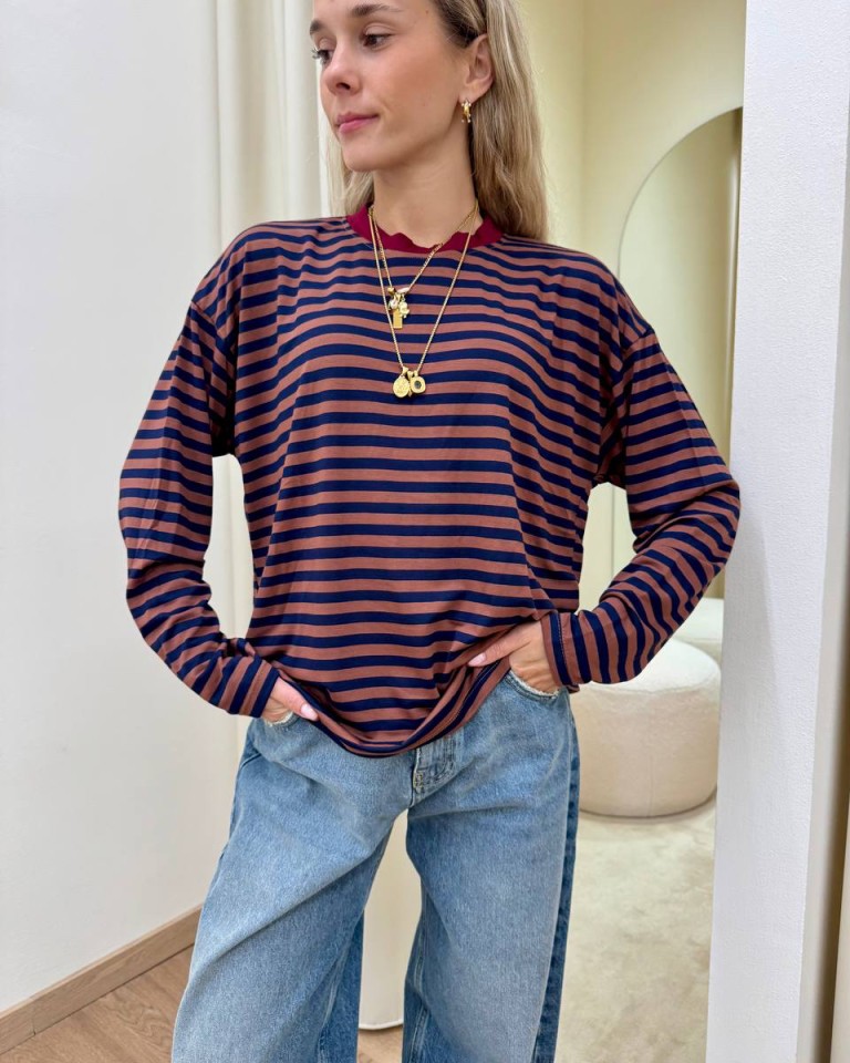 Maglia scatoletta righe tabacco e blu HaveOne Shop Online Maglia scatoletta righe tabacco e blu HaveOne