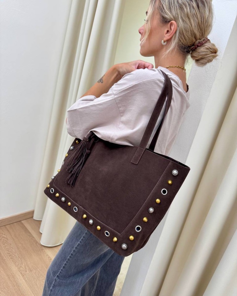 Borsa Calida pelle scamosciata e borchie moro Vicolo Shop Online Borsa Calida pelle scamosciata e borchie moro Vicolo