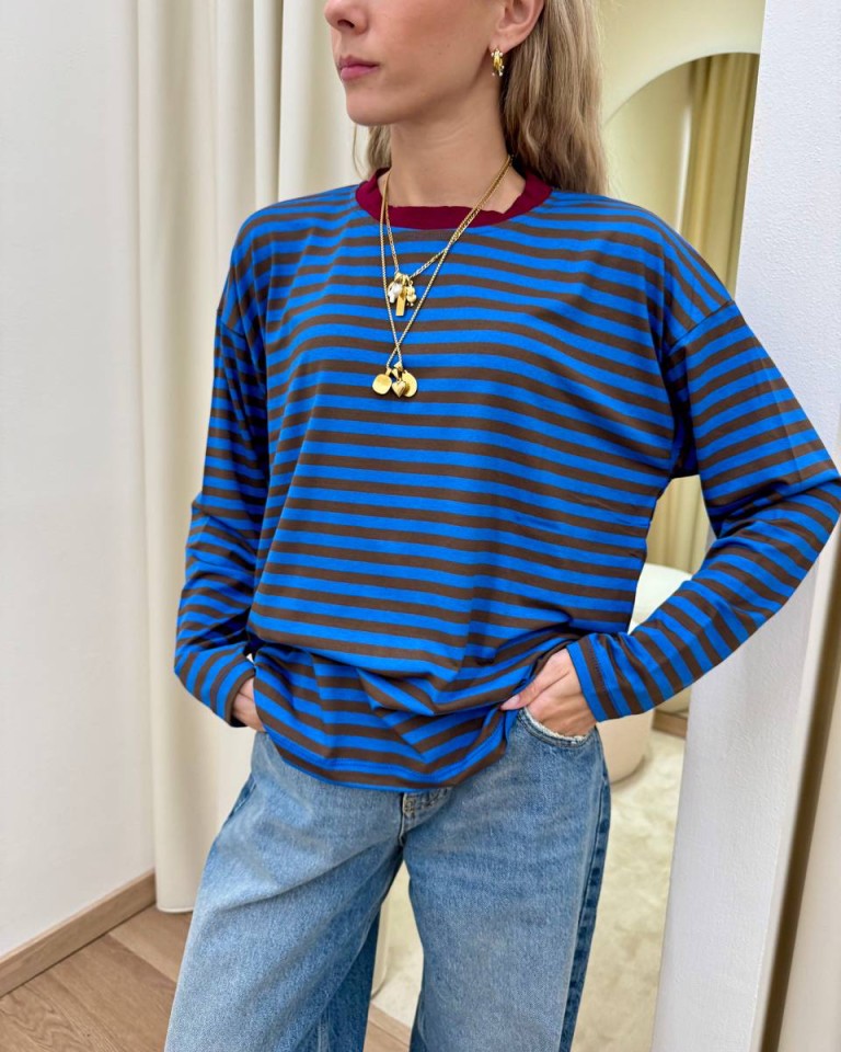 Maglia scatoletta righe bluette e moro HaveOne Shop Online Maglia scatoletta righe bluette e moro HaveOne