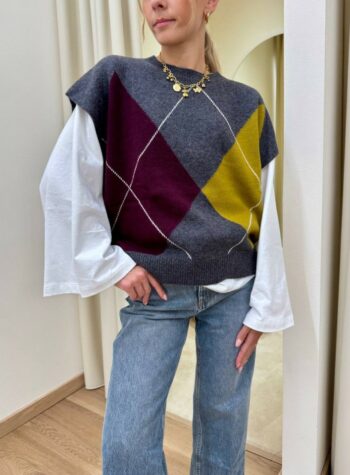 Shop Online Gilet over rombi grigio olio e vino Vicolo