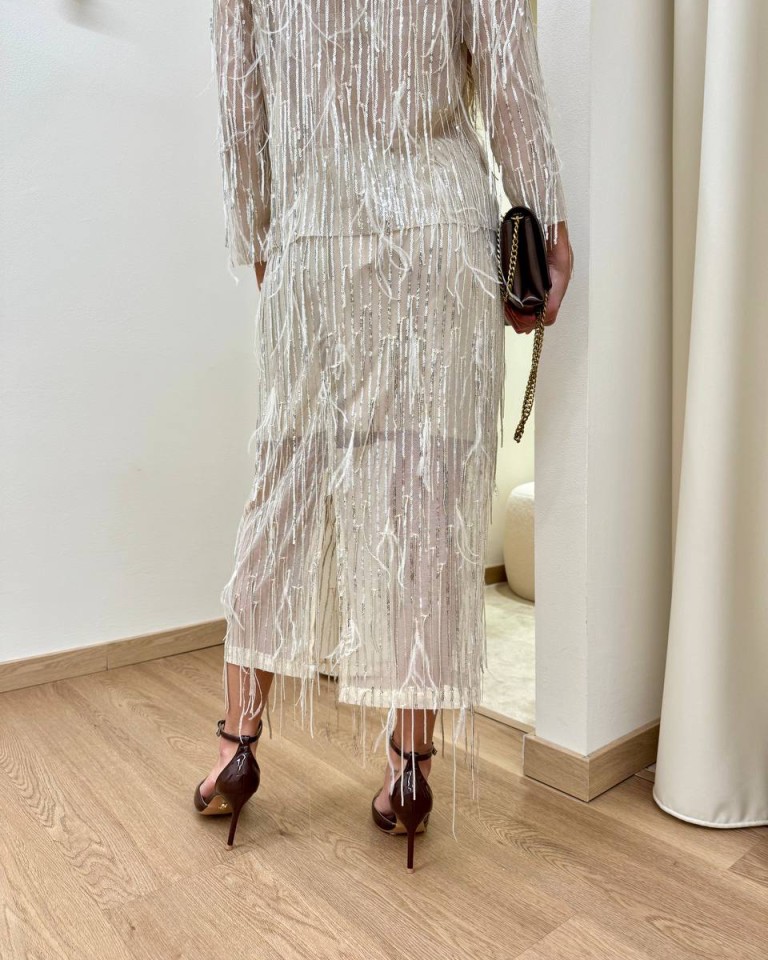 Gonna longuette avorio paillettes e piume Tensione In Shop Online Gonna longuette avorio paillettes e piume Tensione In