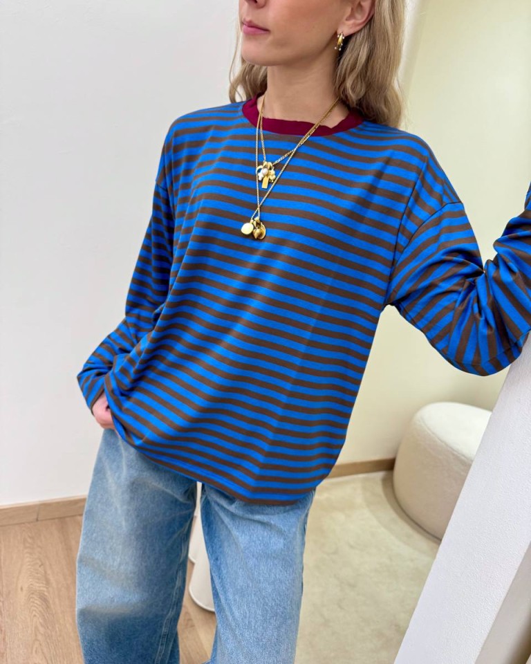 Maglia scatoletta righe bluette e moro HaveOne Shop Online Maglia scatoletta righe bluette e moro HaveOne