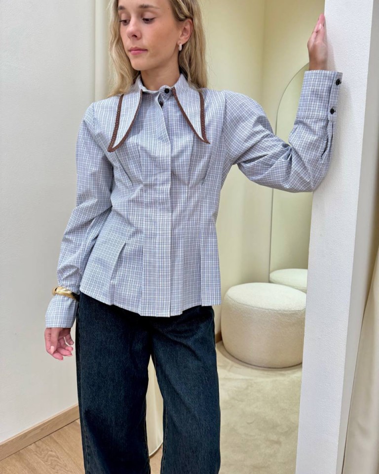 Camicia colletto a punta quadretti celeste e moro HaveOne Shop Online Camicia colletto a punta quadretti celeste e moro HaveOne