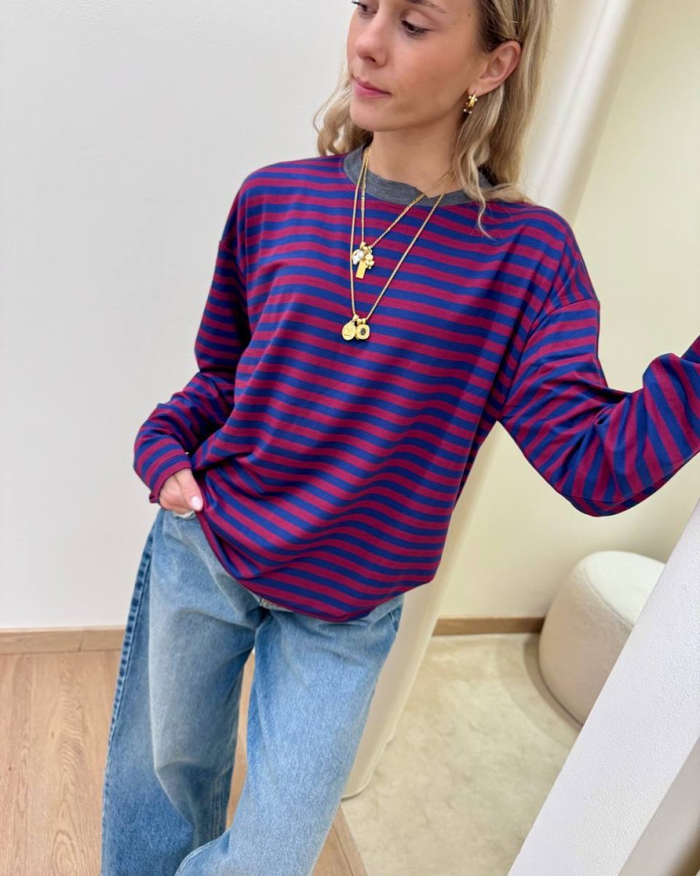 Maglia scatoletta righe blu e bordeaux HaveOne Shop Online Maglia scatoletta righe blu e bordeaux HaveOne