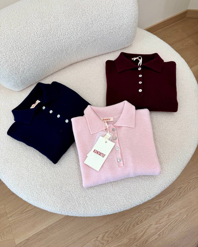Maglione polo 100% lana rosa confetto Kontatto Shop Online Maglione polo 100% lana rosa confetto Kontatto