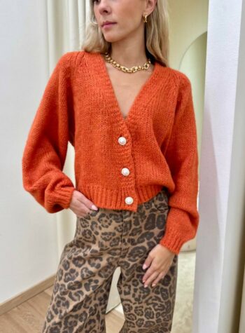 Shop Online Cardigan con lana bottoni gioiello arancio HaveOne