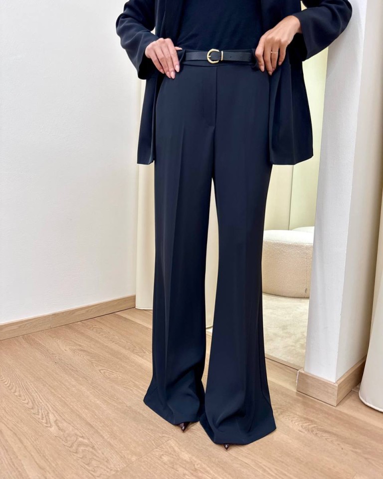 Pantalone palazzo fluido con cintura nero Susy Mix Shop Online Pantalone palazzo fluido con cintura nero Susy Mix
