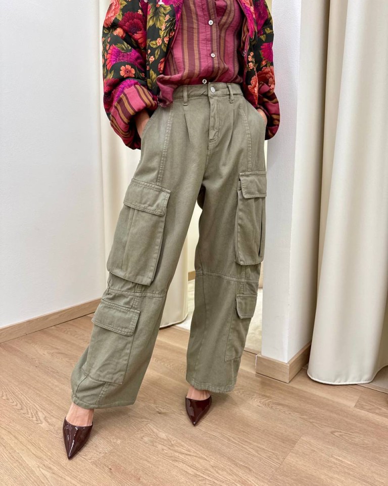 Pantalone cargo ampio verde militare HaveOne Shop Online Pantalone cargo ampio verde militare HaveOne