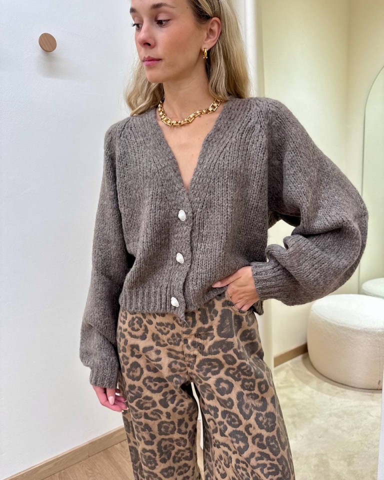 Cardigan con lana bottoni gioiello tortora HaveOne Shop Online Cardigan con lana bottoni gioiello tortora HaveOne
