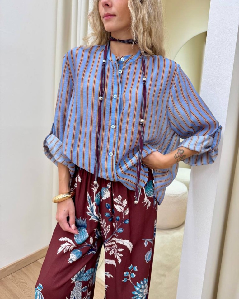 Camicia Nomad con collana righe celeste HaveOne Shop Online Camicia Nomad con collana righe celeste HaveOne