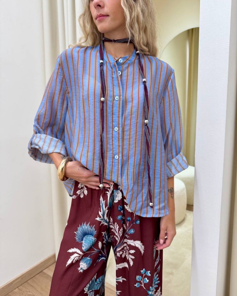 Camicia Nomad con collana righe celeste HaveOne Shop Online Camicia Nomad con collana righe celeste HaveOne