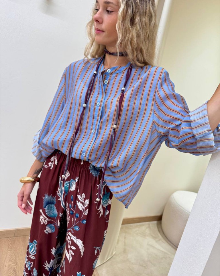 Camicia Nomad con collana righe celeste HaveOne Shop Online Camicia Nomad con collana righe celeste HaveOne