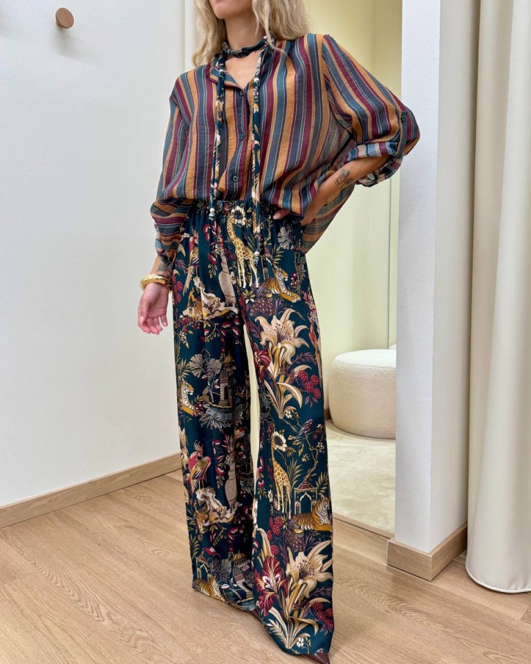 Camicia Nomad con collana righe ottanio e ocra HaveOne Shop Online Camicia Nomad con collana righe ottanio e ocra HaveOne