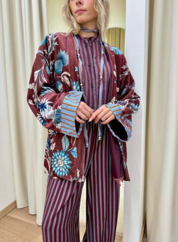 Shop Online Kimono ciniglia Nomad floreale bordeaux e panna HaveOne