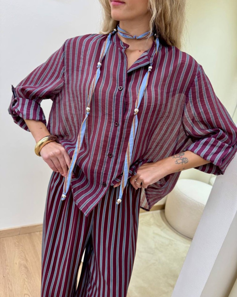 Camicia Nomad con collana righe bordeaux HaveOne Shop Online Camicia Nomad con collana righe bordeaux HaveOne