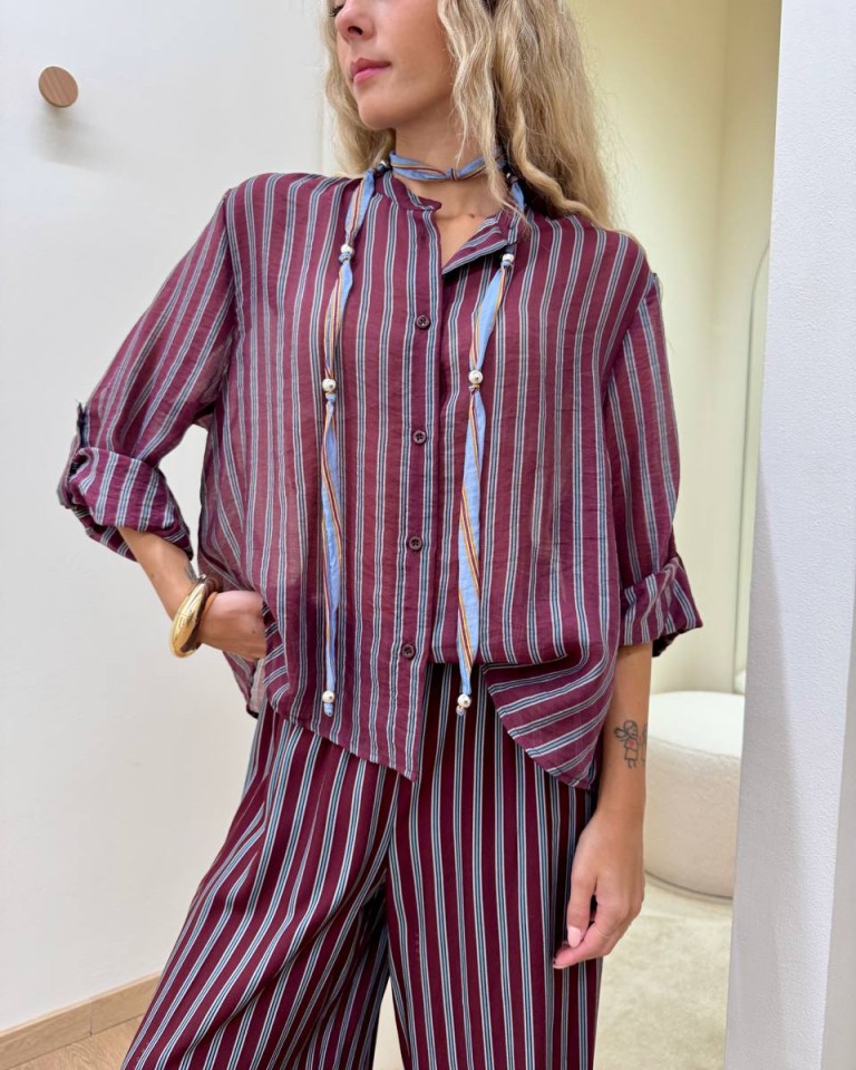 Camicia Nomad con collana righe bordeaux HaveOne Shop Online Camicia Nomad con collana righe bordeaux HaveOne