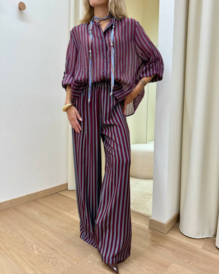 Camicia Nomad con collana righe bordeaux HaveOne Shop Online Camicia Nomad con collana righe bordeaux HaveOne