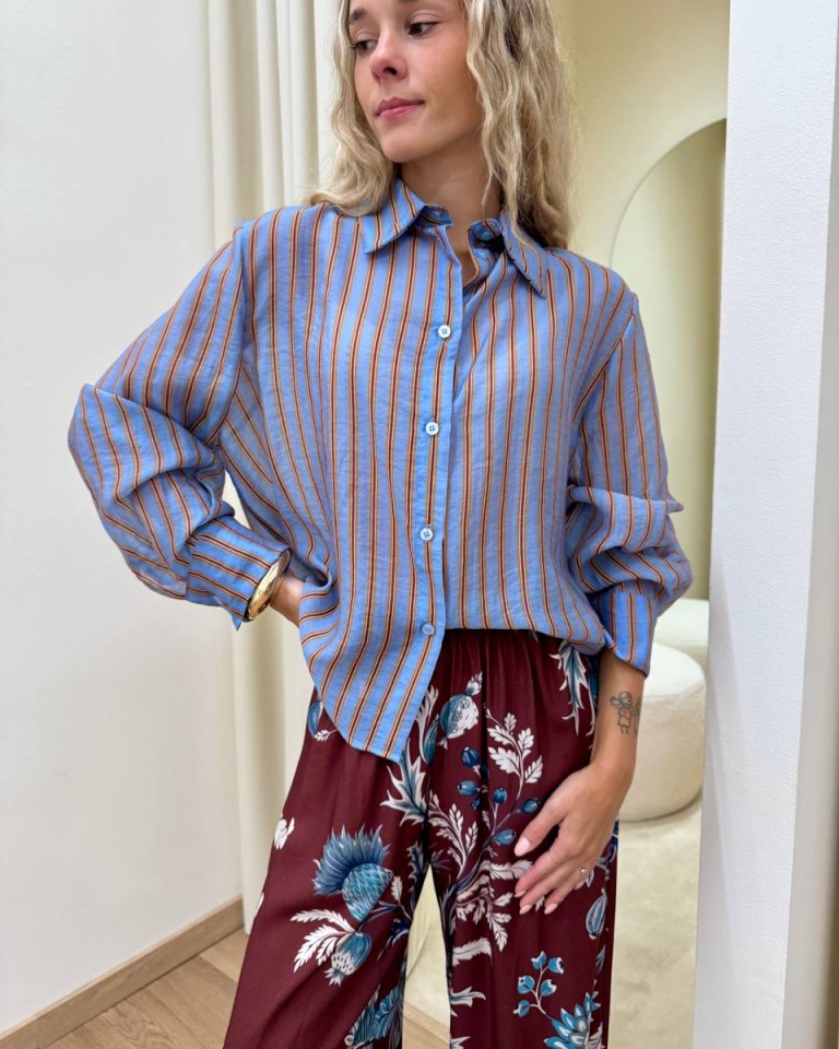 Camicia Nomad righe celeste bordeaux e ocra HaveOne Shop Online Camicia Nomad righe celeste bordeaux e ocra HaveOne