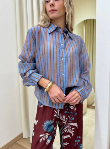 Shop Online Camicia Nomad  righe celeste bordeaux e ocra HaveOne
