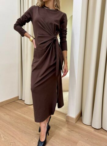 Shop Online Vestito jersey lungo con nodo laterale moro HaveOne
