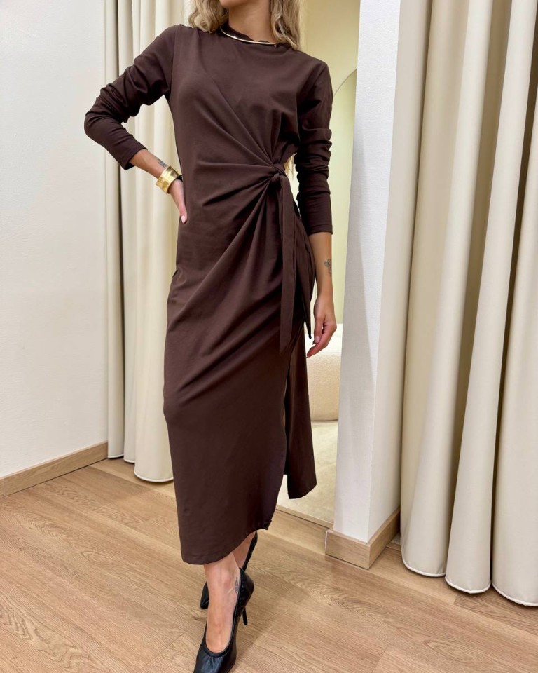 Vestito jersey lungo con nodo laterale moro HaveOne Shop Online Vestito jersey lungo con nodo laterale moro HaveOne