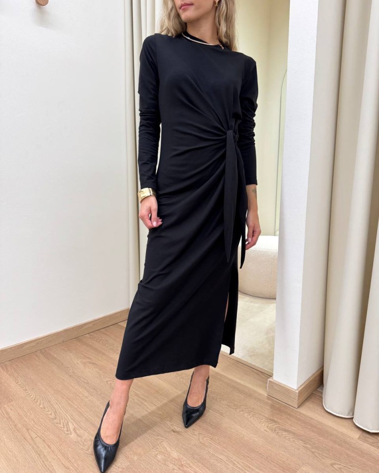 Vestito jersey lungo con nodo laterale nero HaveOne Shop Online Vestito jersey lungo con nodo laterale nero HaveOne