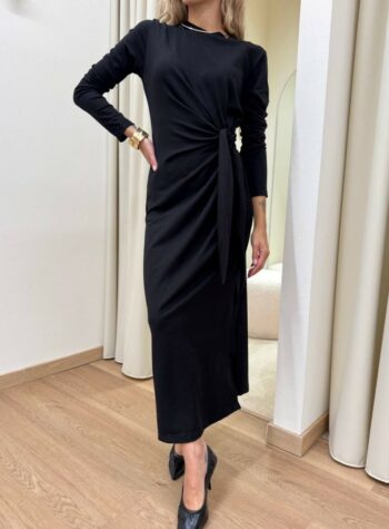 Shop Online Vestito jersey lungo con nodo laterale nero HaveOne