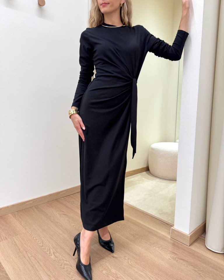 Vestito jersey lungo con nodo laterale nero HaveOne Shop Online Vestito jersey lungo con nodo laterale nero HaveOne