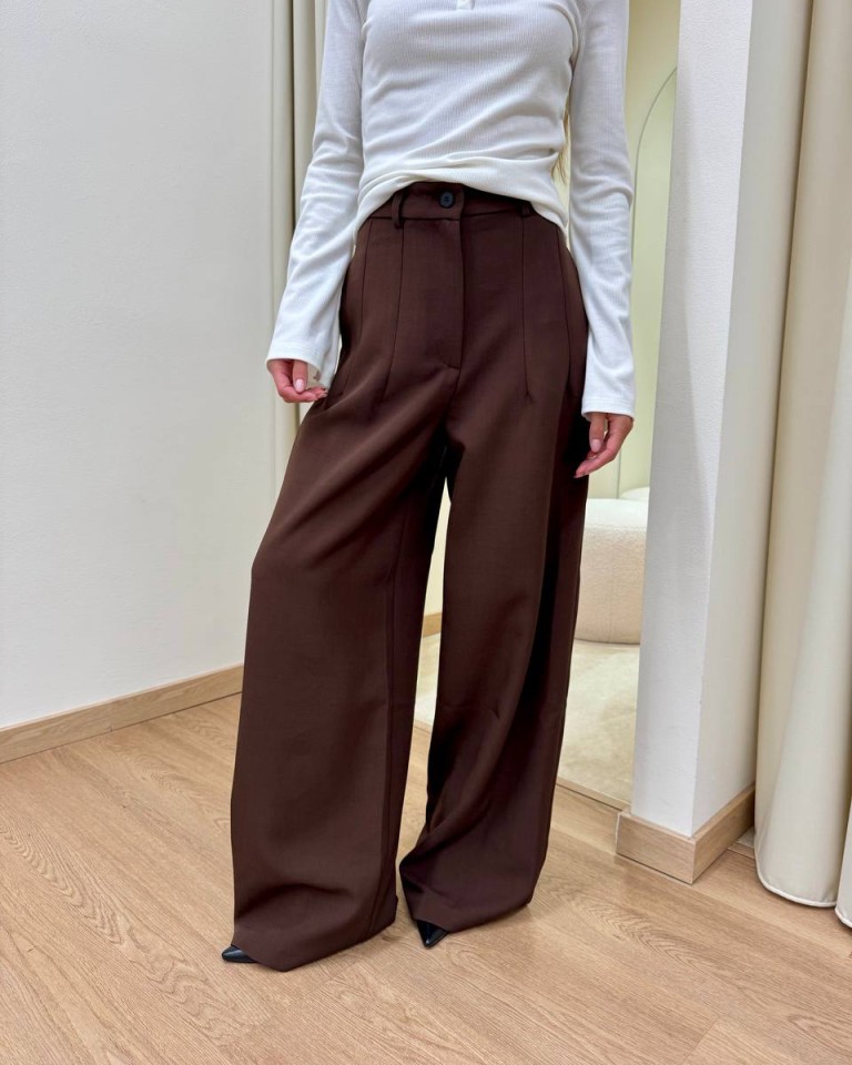 Pantalone vita alta con pinces moro Vicolo Shop Online Pantalone vita alta con pinces moro Vicolo