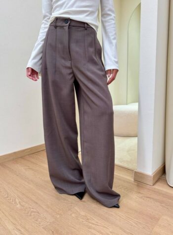 Shop Online Pantalone vita alta con pinces tortora Vicolo