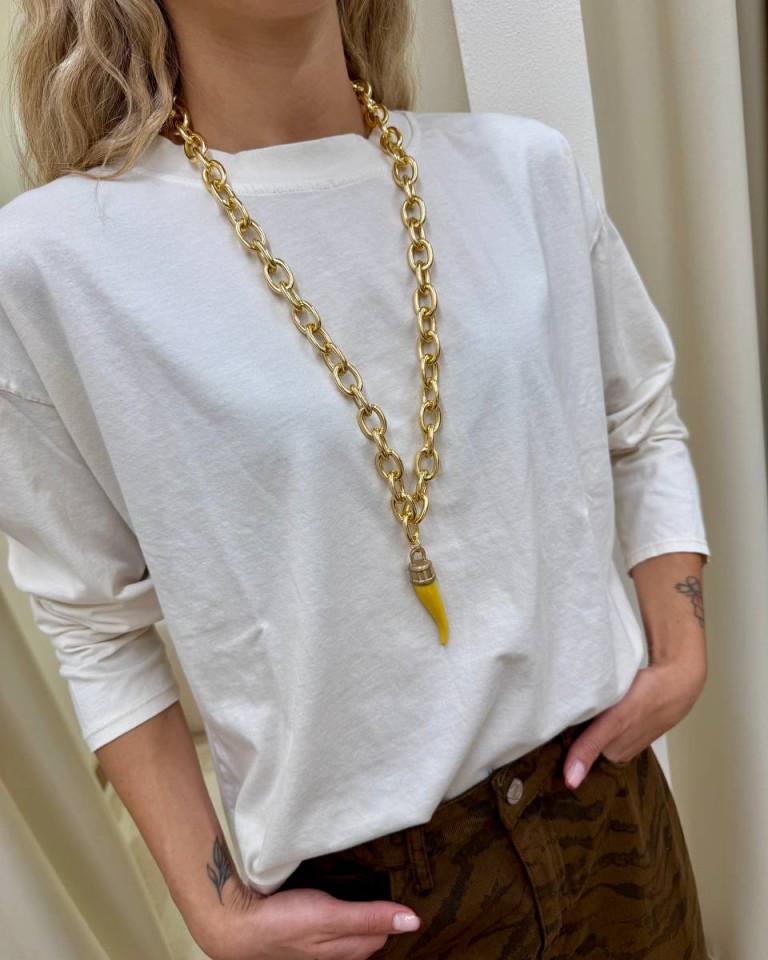 Collana catena con corno giallo Shop Online Collana catena con corno giallo