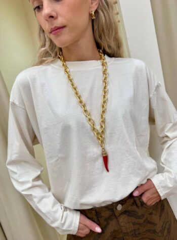 Shop Online Collana catena con corno rosso