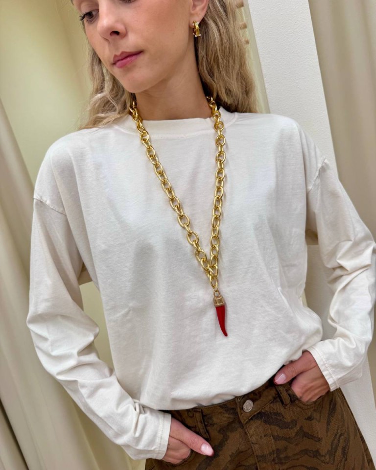 Collana catena con corno rosso Shop Online Collana catena con corno rosso